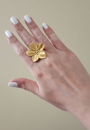 Anel maxi flor aço inoxidável banho ouro 18k regulável